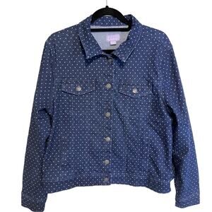 Laura Scott Polka Dot Jean Jacket Size: X-LARGE